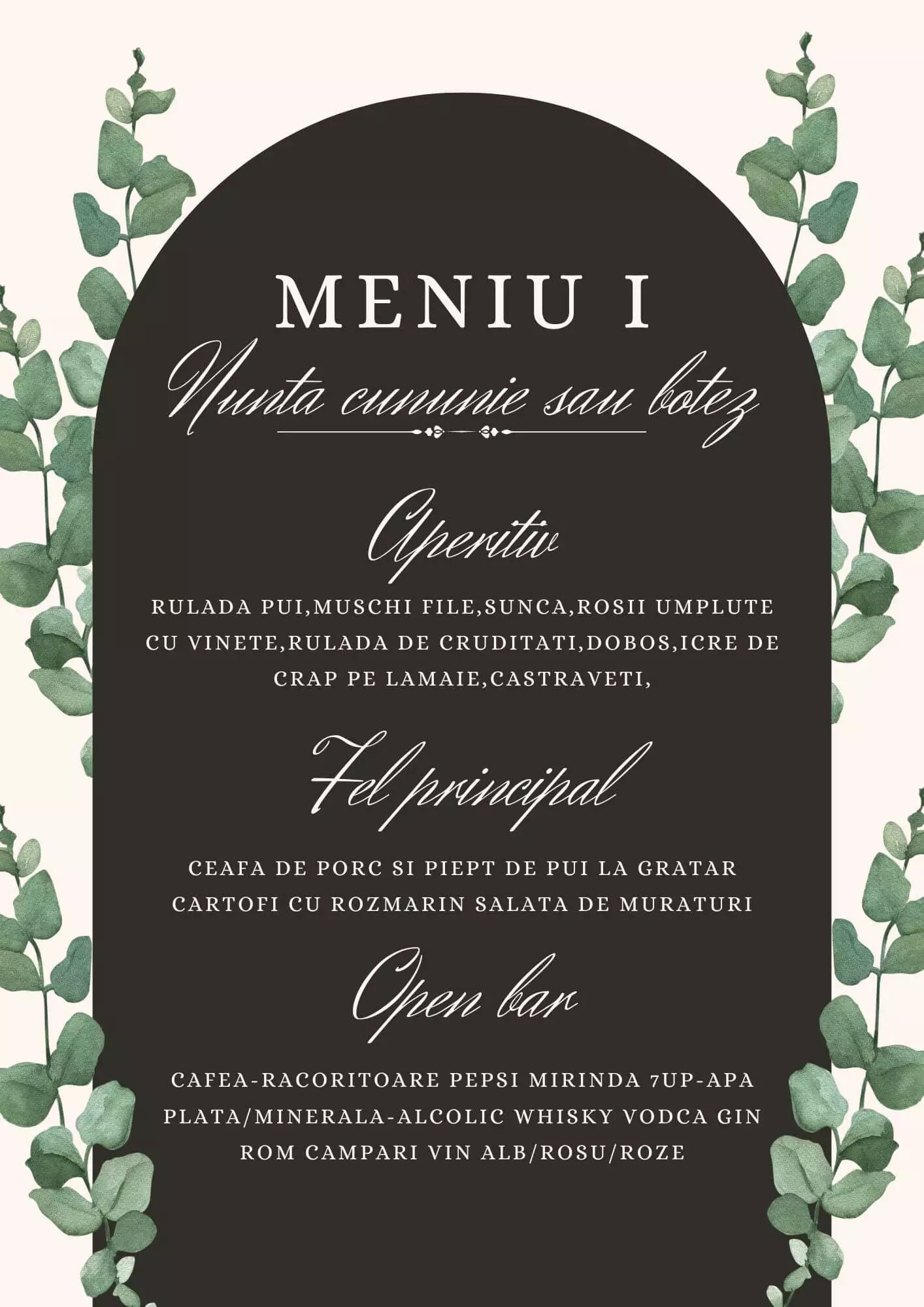 meniu cununie nunta botez I rosu chiajna militari