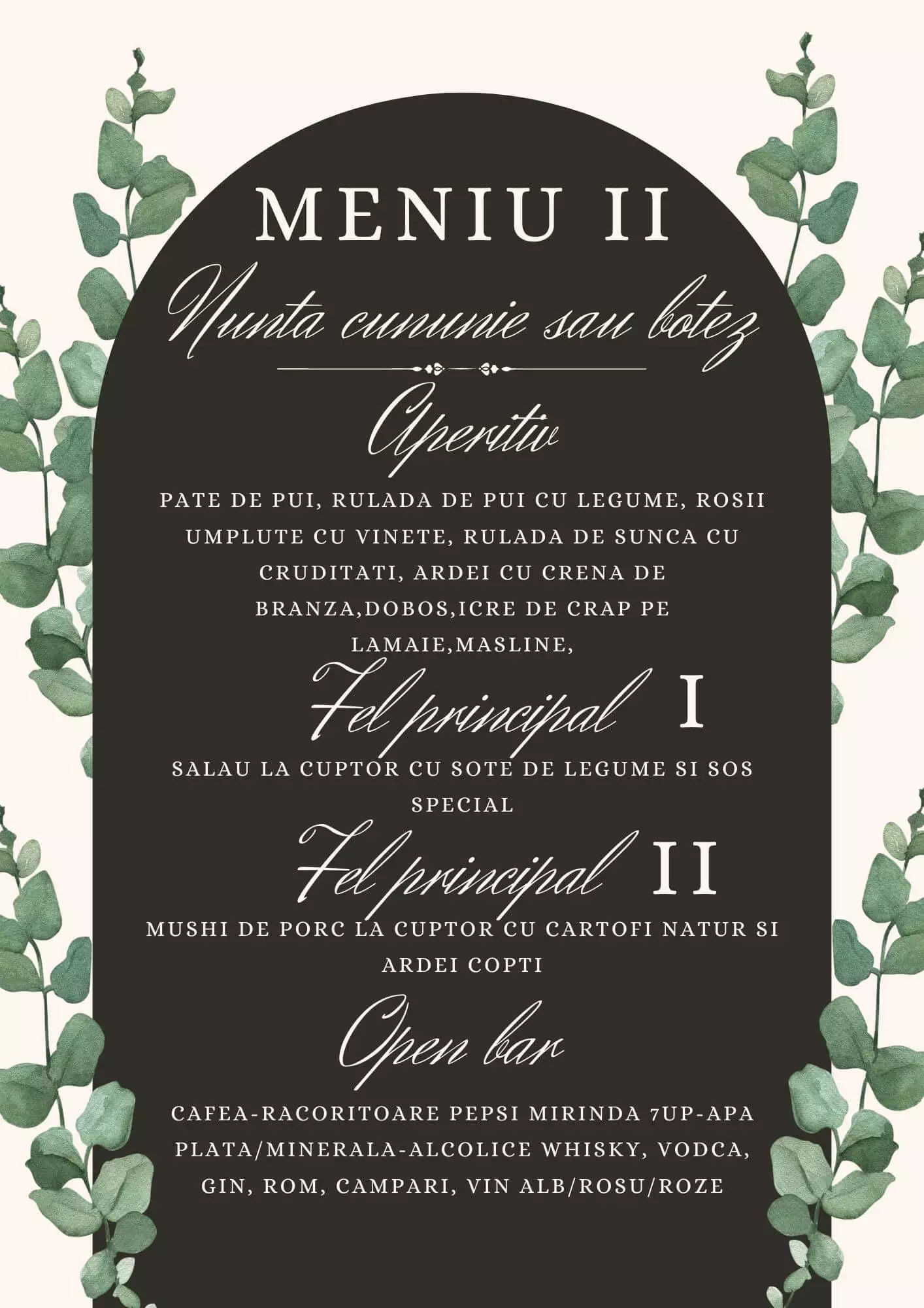 meniu cununie nunta botez II rosu chiajna militari